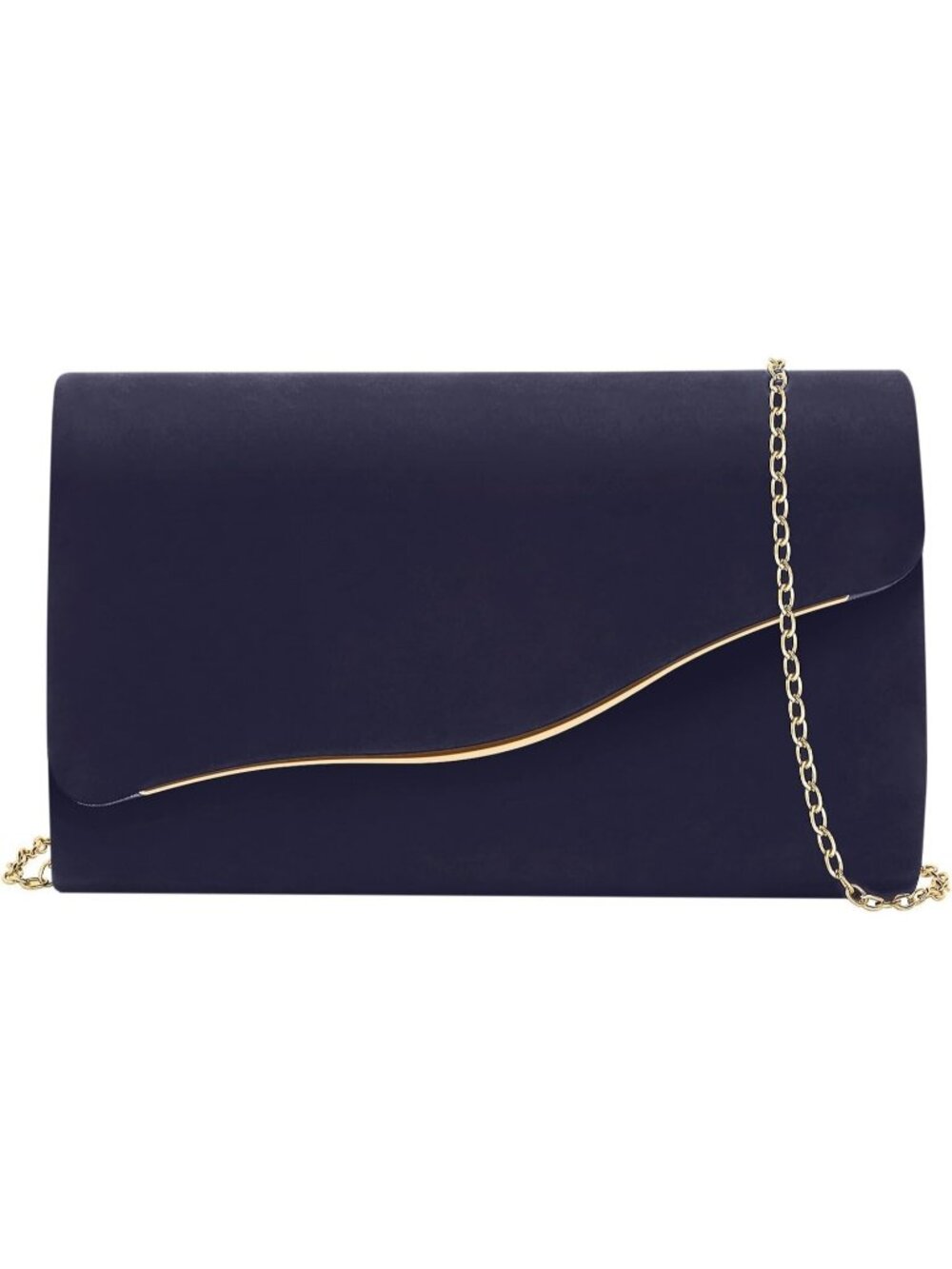 Women's Dark Navy Blue Faux Suede Clutch Purse Evening Bag Prom Detachable Chain